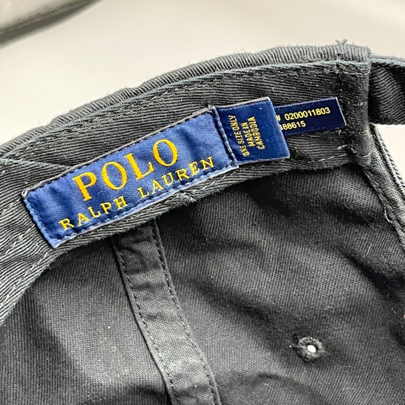 Polo Ralph Lauren Chino Cotton Baseball Cap Black Red Pony Logo Strapback OS - Picture 2 of 6